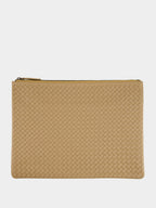 Beige A4 Woven Leather Pochette