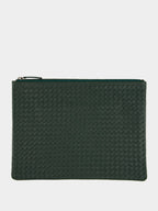 Forest Green A4 Woven Leather Pochette