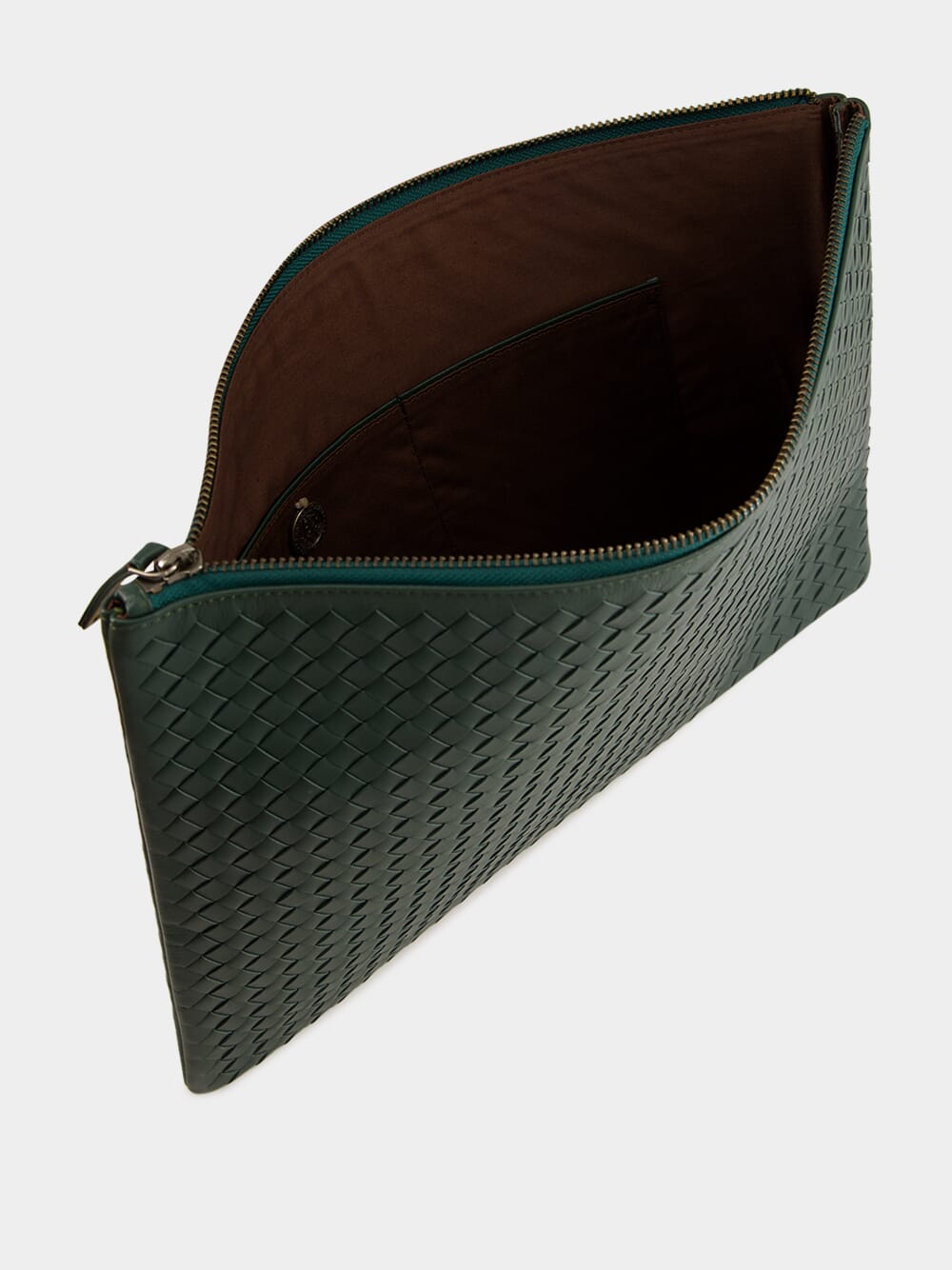 Forest Green A4 Woven Leather Pochette
