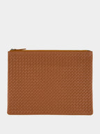 Tan A4 Woven Leather Pochette
