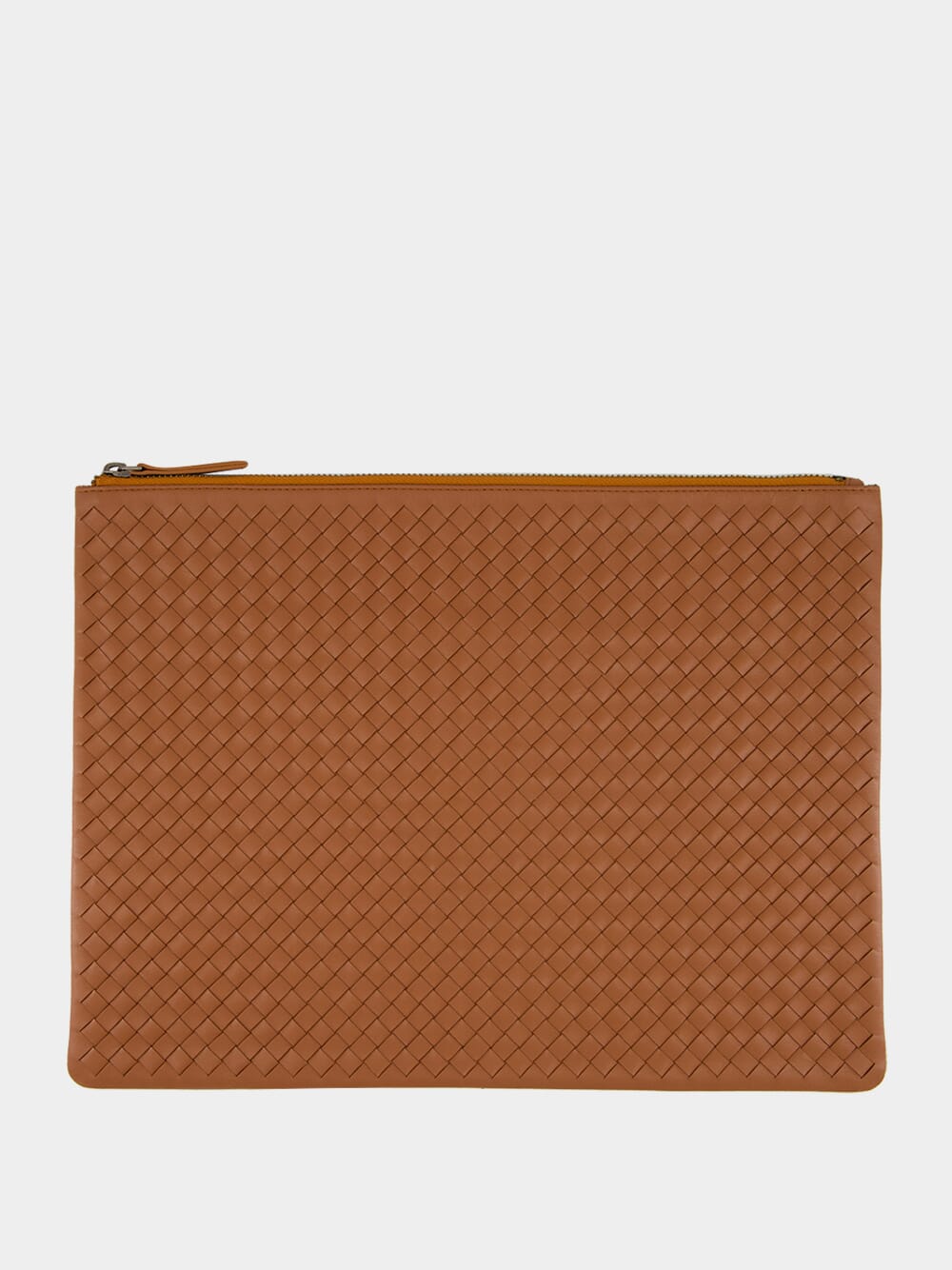 Tan A4 Woven Leather Pochette