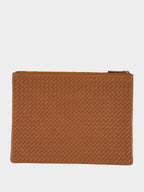 Tan A4 Woven Leather Pochette