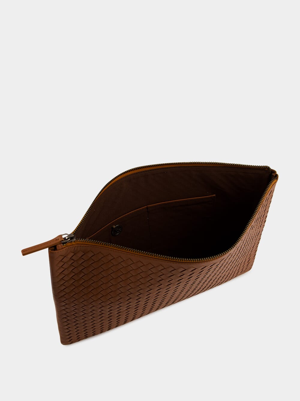 Tan A4 Woven Leather Pochette