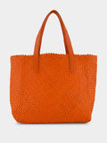 Orange Woven Leather Shoulder Bag