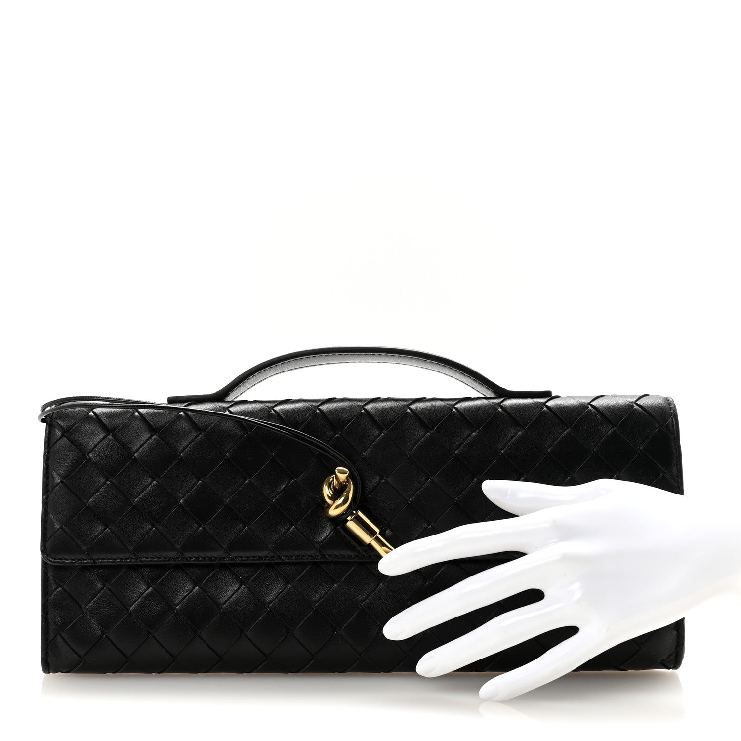 Nappa Intrecciato Long Andiamo Top Handle Clutch Black