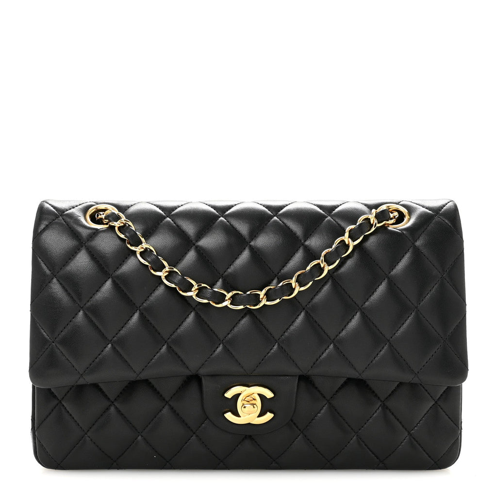 Lambskin Quilted Medium Double Flap Black