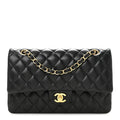 Lambskin Quilted Medium Double Flap Black