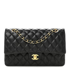 Lambskin Quilted Medium Double Flap Black