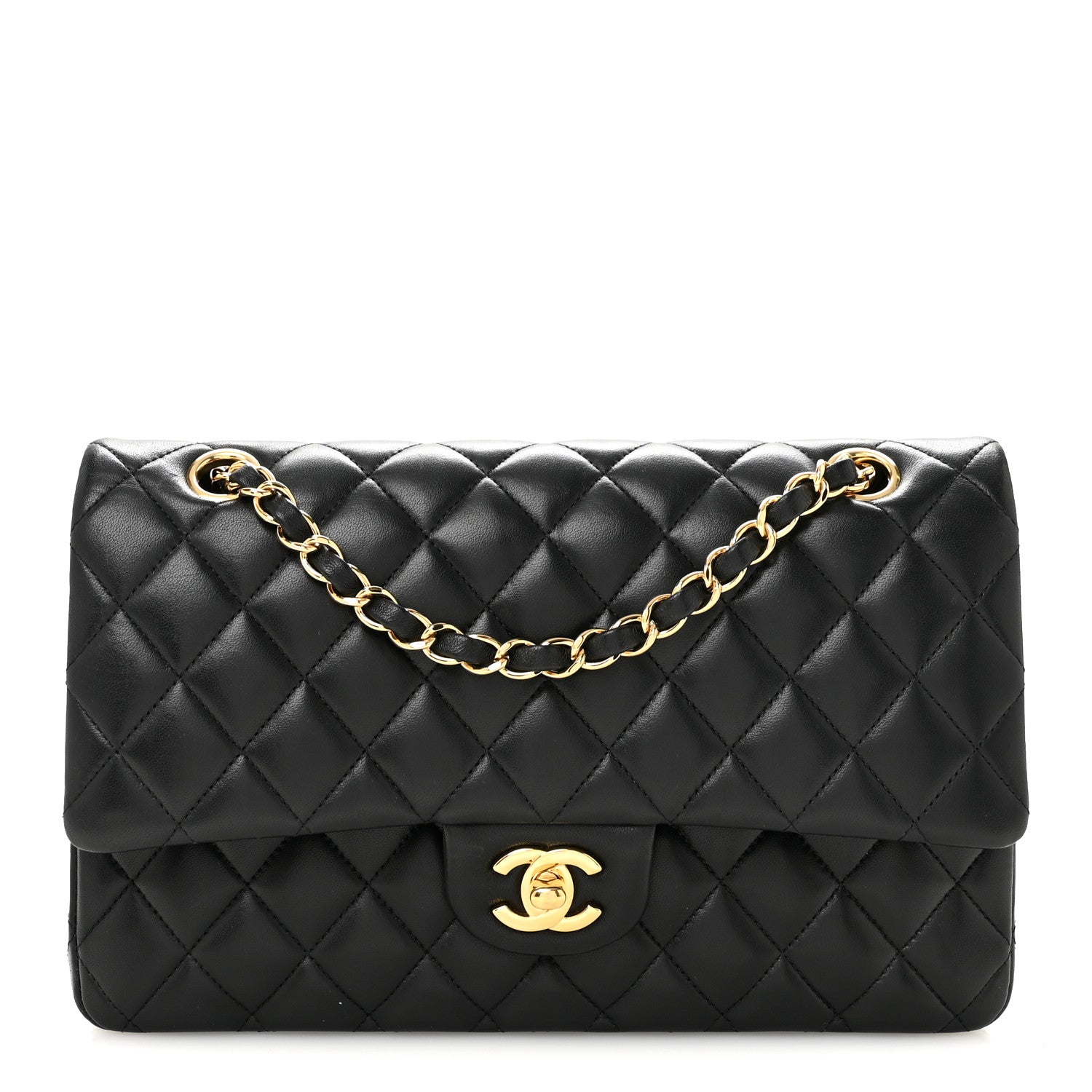 Lambskin Quilted Medium Double Flap Black