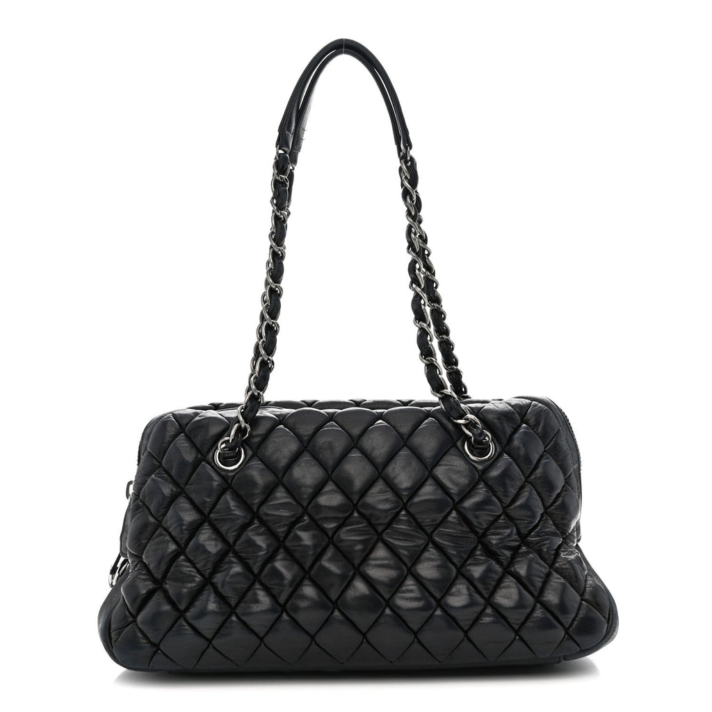 Lambskin Bubble Quilt Small Double Bowling Bag Black