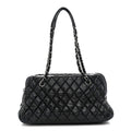 Lambskin Bubble Quilt Small Double Bowling Bag Black