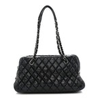 Lambskin Bubble Quilt Small Double Bowling Bag Black