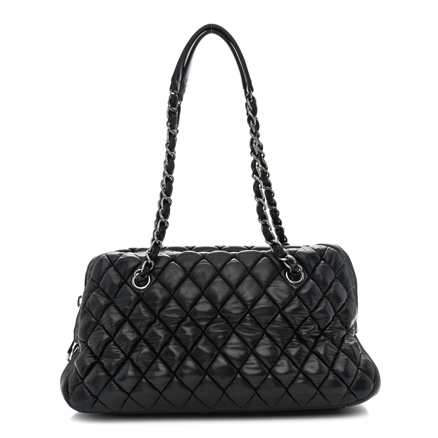 Lambskin Bubble Quilt Small Double Bowling Bag Black