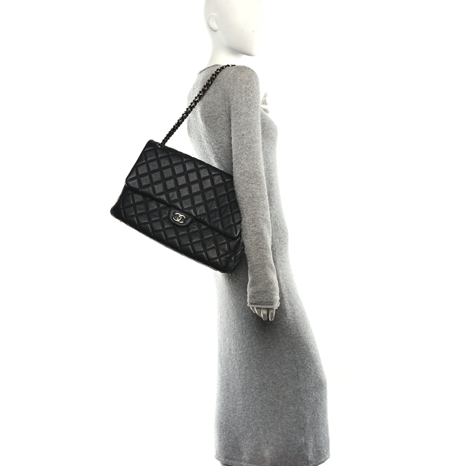 Calfskin Quilted XXL Travel Flap Bag Black