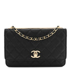 Lambskin Quilted Trendy CC Wallet On Chain WOC Black