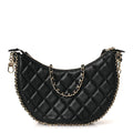 Lambskin Quilted Small Hobo Bag Black