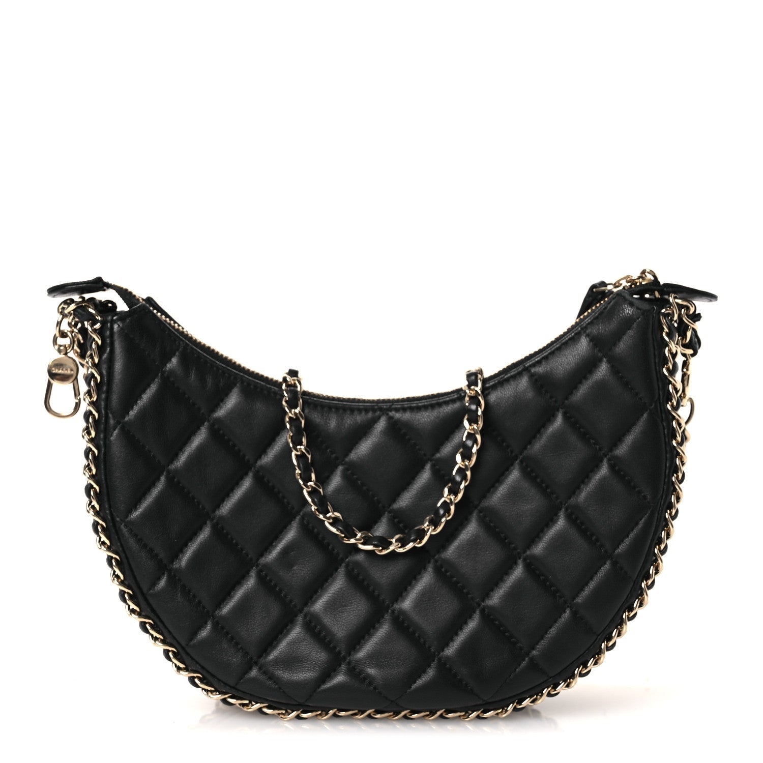 Lambskin Quilted Small Hobo Bag Black