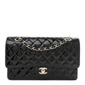 Patent Quilted Medium Double Flap Black
