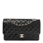 Patent Quilted Medium Double Flap Black