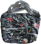 Johnny Was Uriah Velvet Handbag Grey Pewter Embroidery Flower Tote Bag Large NEW