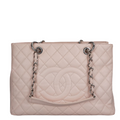 Chanel cherry blossom pink Grand Shopping Tote GST Bag in Caviar Leather with Silver Hardware