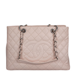 Chanel cherry blossom pink Grand Shopping Tote GST Bag in Caviar Leather with Silver Hardware
