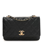 Lambskin Quilted Trendy CC Wallet On Chain WOC Black