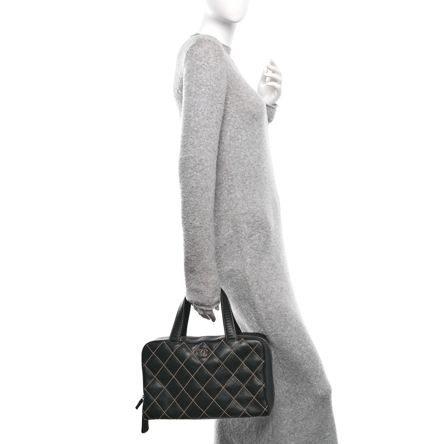 Calfskin Wild Stitch Top Handle Bag Black