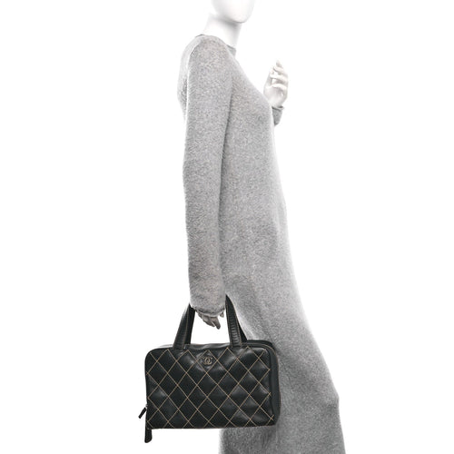 Calfskin Wild Stitch Top Handle Bag Black