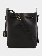 Black Leather Large Bucket Bag with Cassandre Charm
