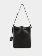 Black Leather Large Bucket Bag with Cassandre Charm