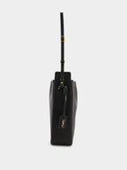 Black Leather Large Bucket Bag with Cassandre Charm