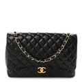 Lambskin Quilted Maxi Double Flap Black