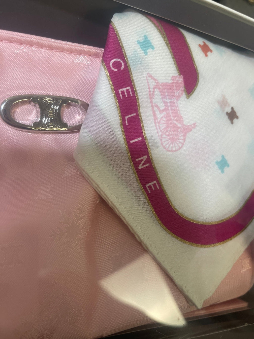 Celine Vintage Novelty Pouch, Mirror, Handkerchief Set