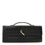Nappa Intrecciato Long Andiamo Top Handle Clutch Black