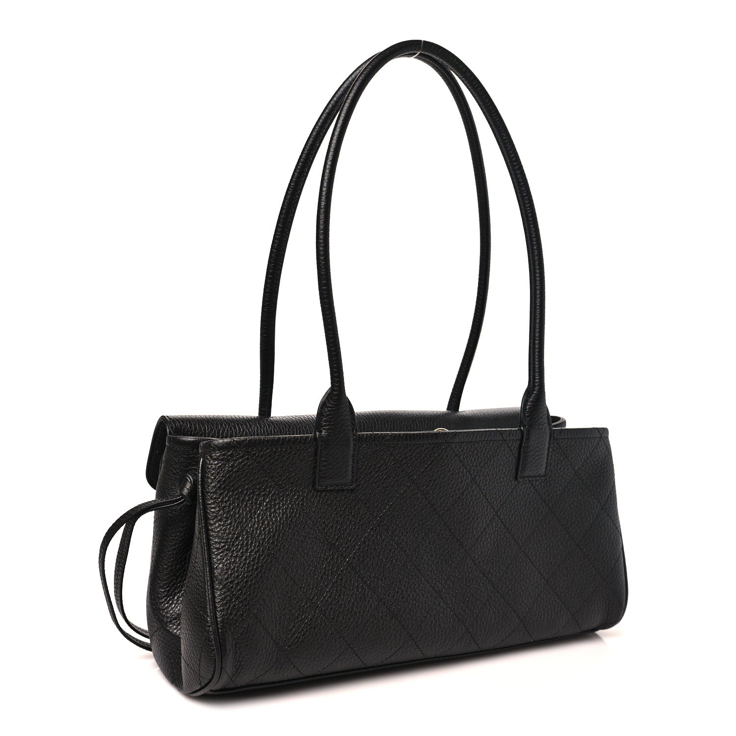 Grained Calfskin Stitched Urban Essentials Small Shopping Bag Black