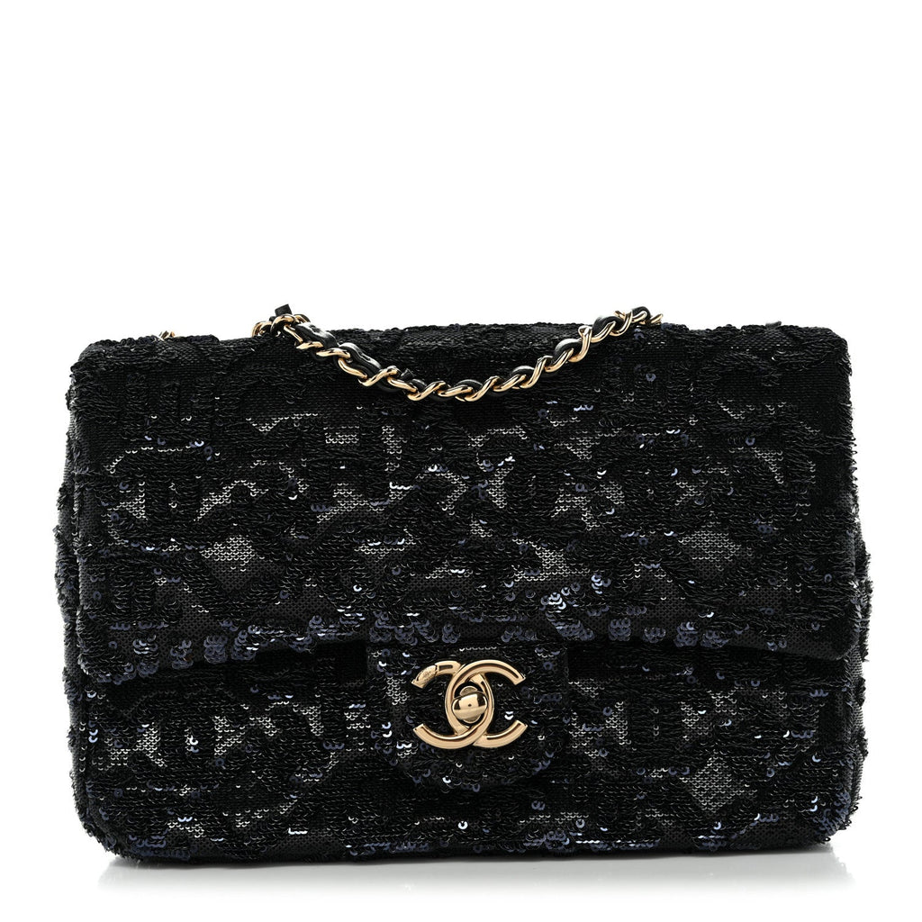 Sequin Quilted Small Single Flap Black