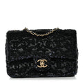 Sequin Quilted Small Single Flap Black