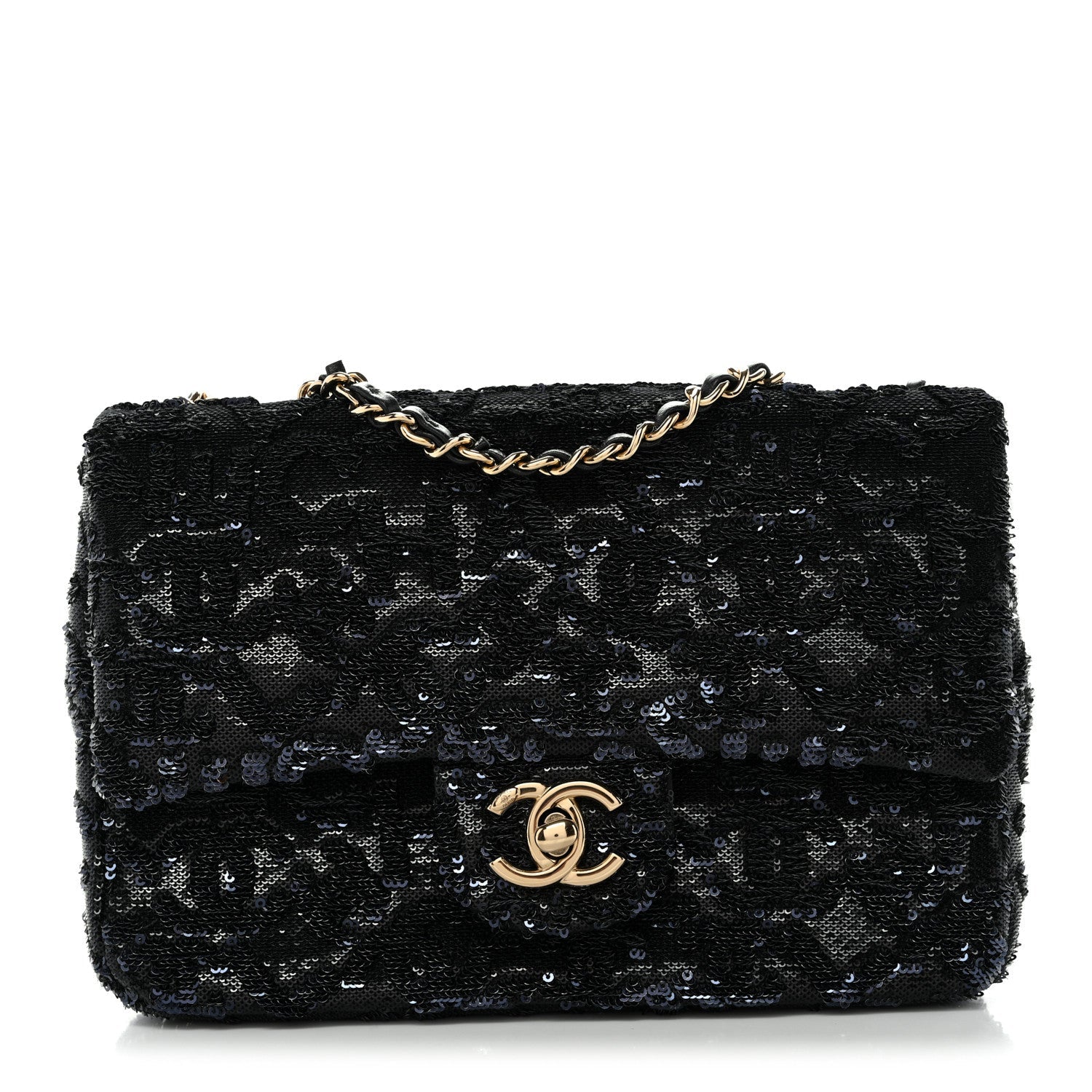 Sequin Quilted Small Single Flap Black