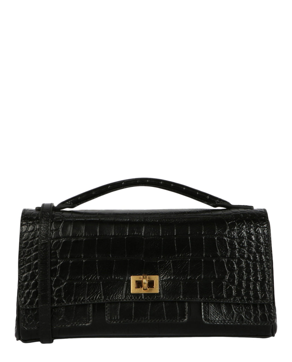 Balenciaga Womens Bel Air Small Croc-Embossed Leather Clutch Bag