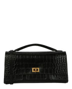 Balenciaga Womens Bel Air Small Croc-Embossed Leather Clutch Bag