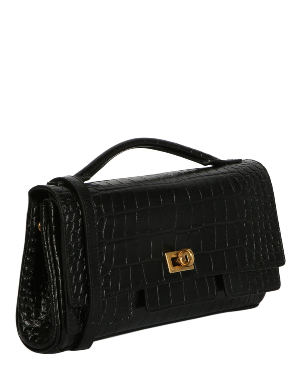 Balenciaga Womens Bel Air Small Croc-Embossed Leather Clutch Bag