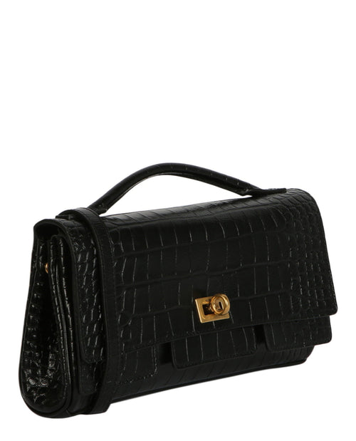 Balenciaga Womens Bel Air Small Croc-Embossed Leather Clutch Bag