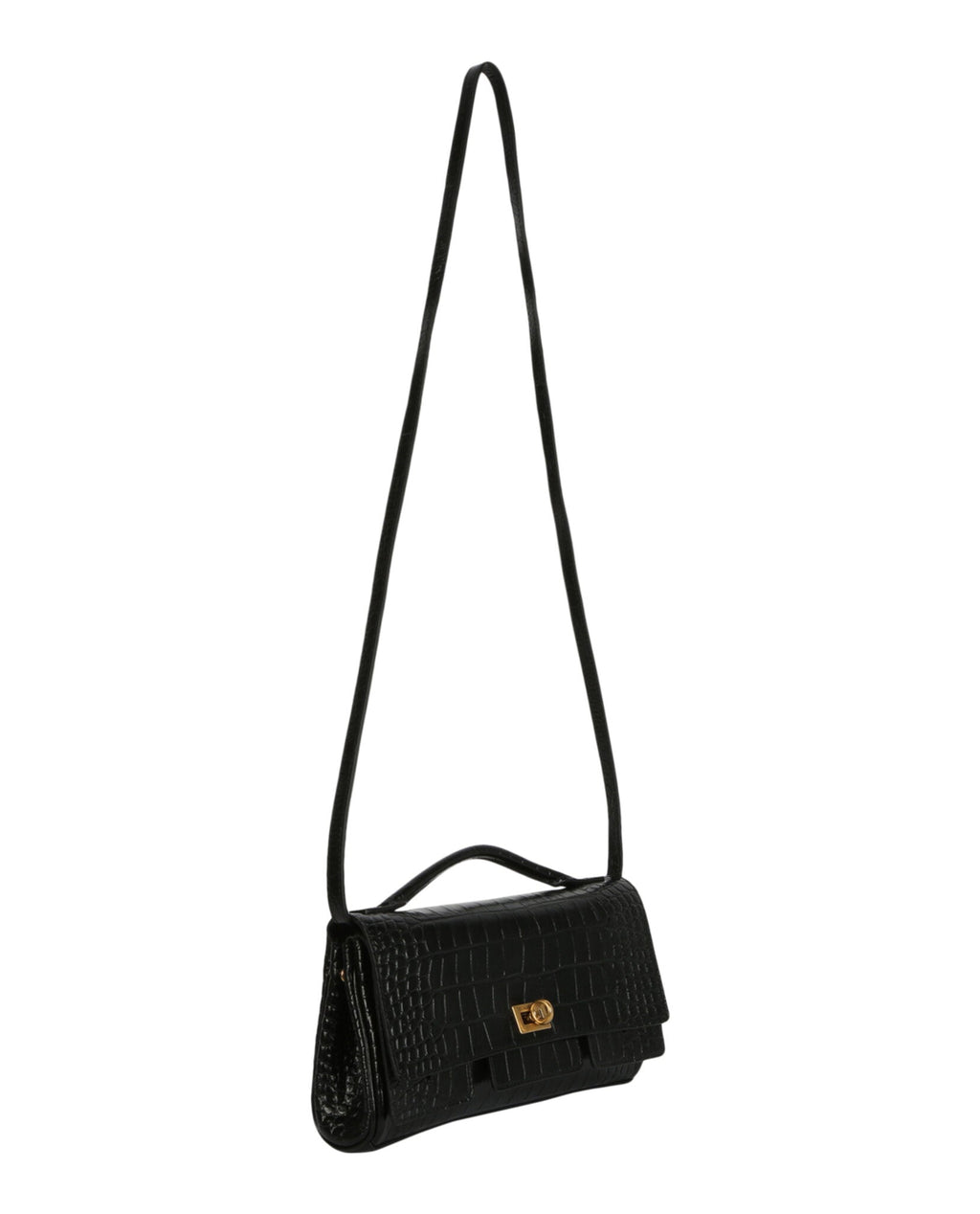 Balenciaga Womens Bel Air Small Croc-Embossed Leather Clutch Bag