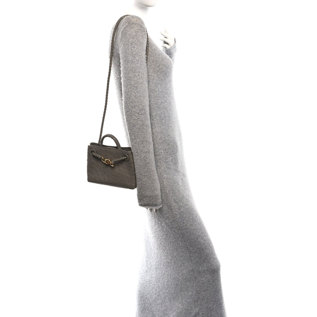 Ostrich Mini Andiamo Shoulder Bag Limestone