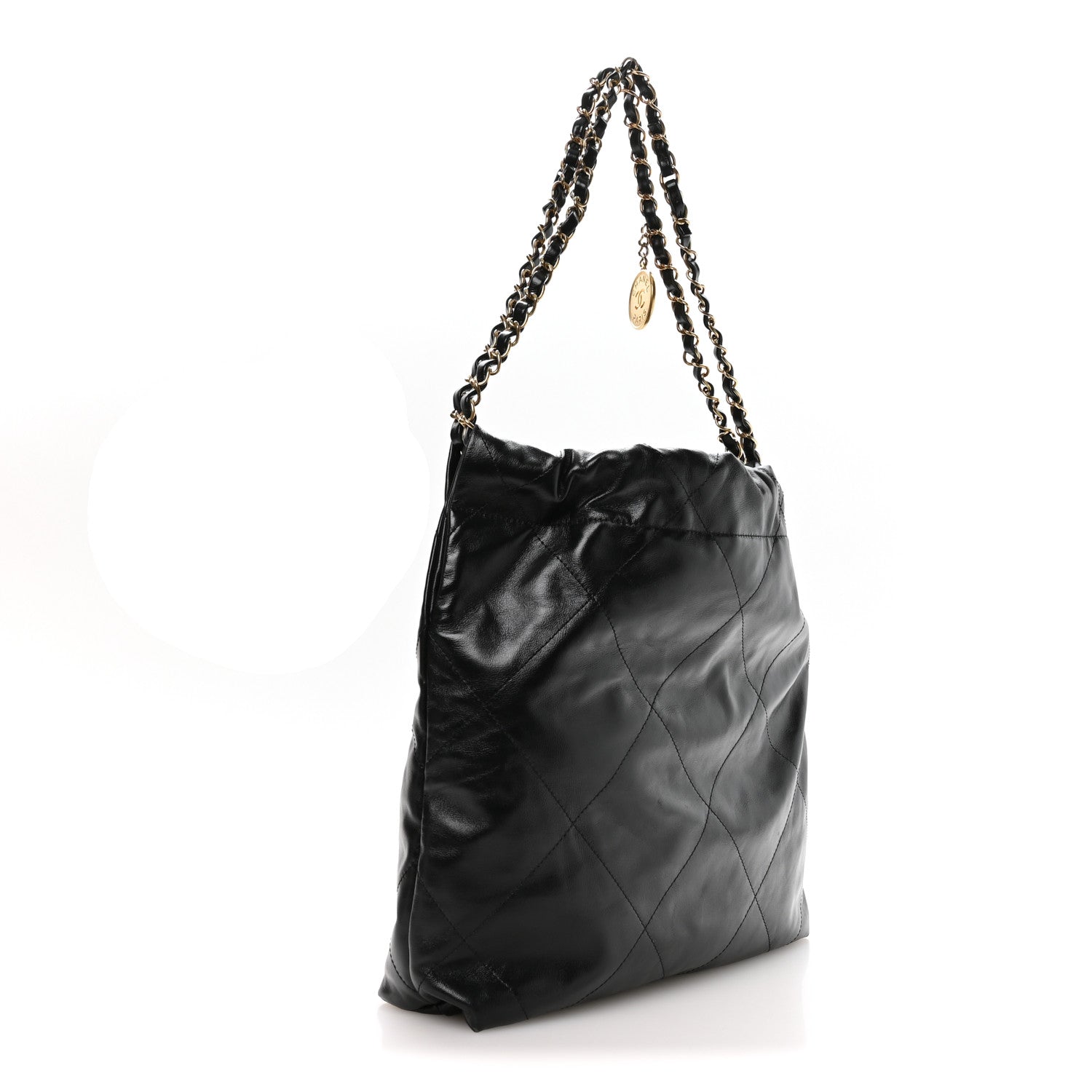 Shiny Calfskin Quilted Small Chanel 22 Black