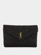 Black Cassandre Large Envelope Pouch in Raffia