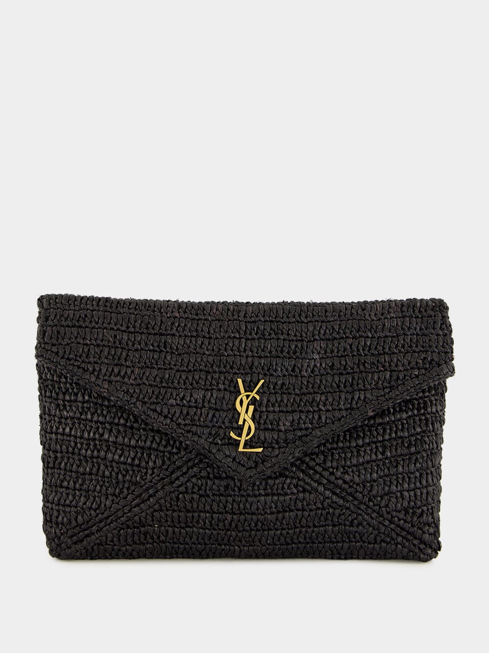 Black Cassandre Large Envelope Pouch in Raffia