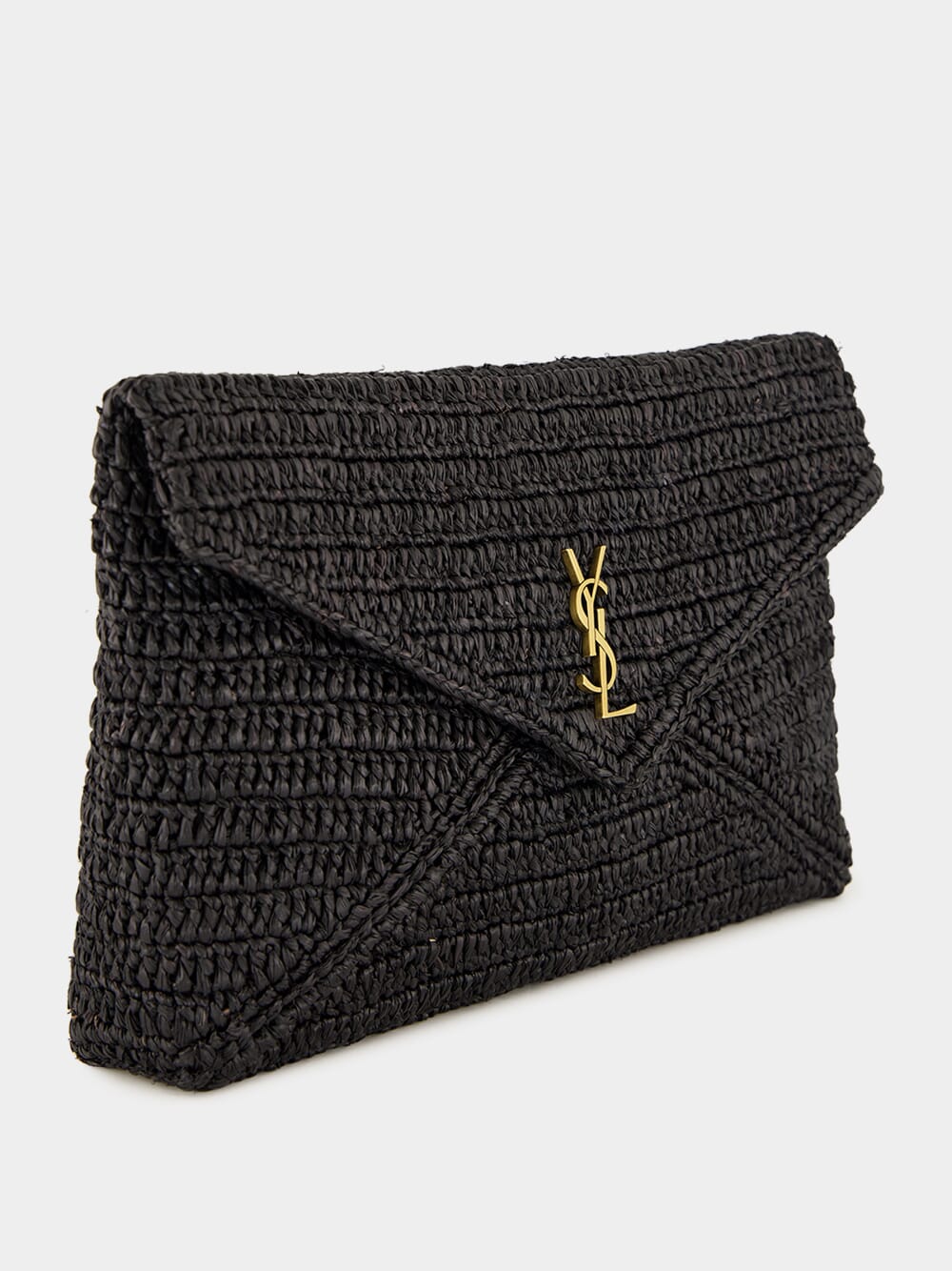 Black Cassandre Large Envelope Pouch in Raffia