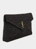 Black Cassandre Large Envelope Pouch in Raffia
